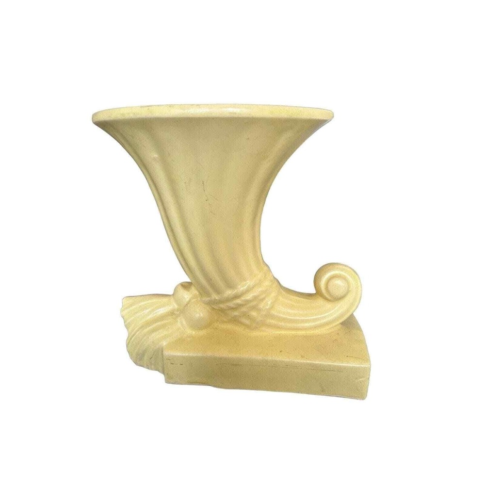 Vintage Nelson McCoy 1940's Yellow Cornucopia & Tassels Ceramic Flower Vase EUC